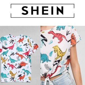 SHEIN Dinosaur Print Short Sleeve Tee - Multicolor